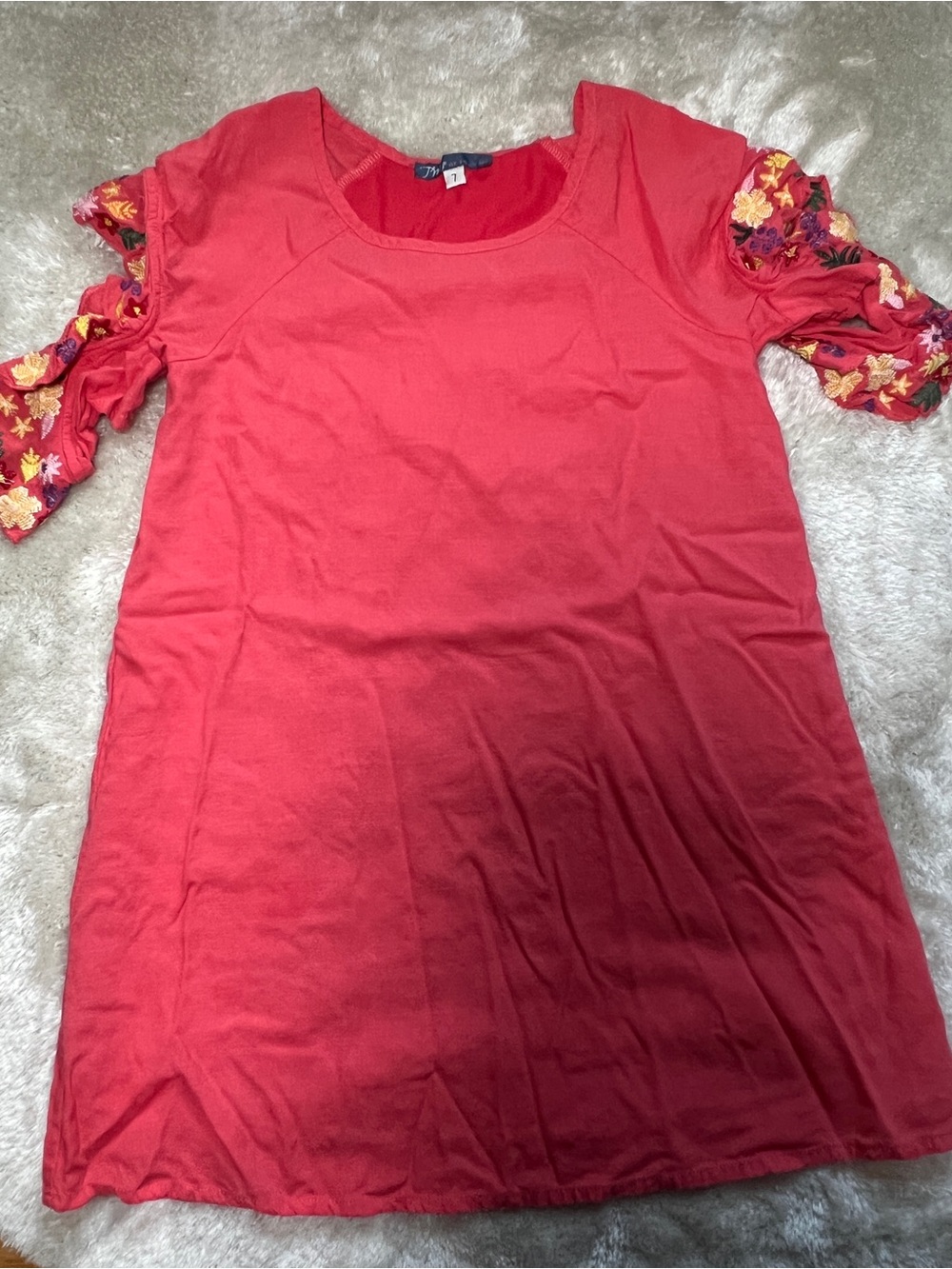 Girls' Coral Floral Sleeve Casual Dress